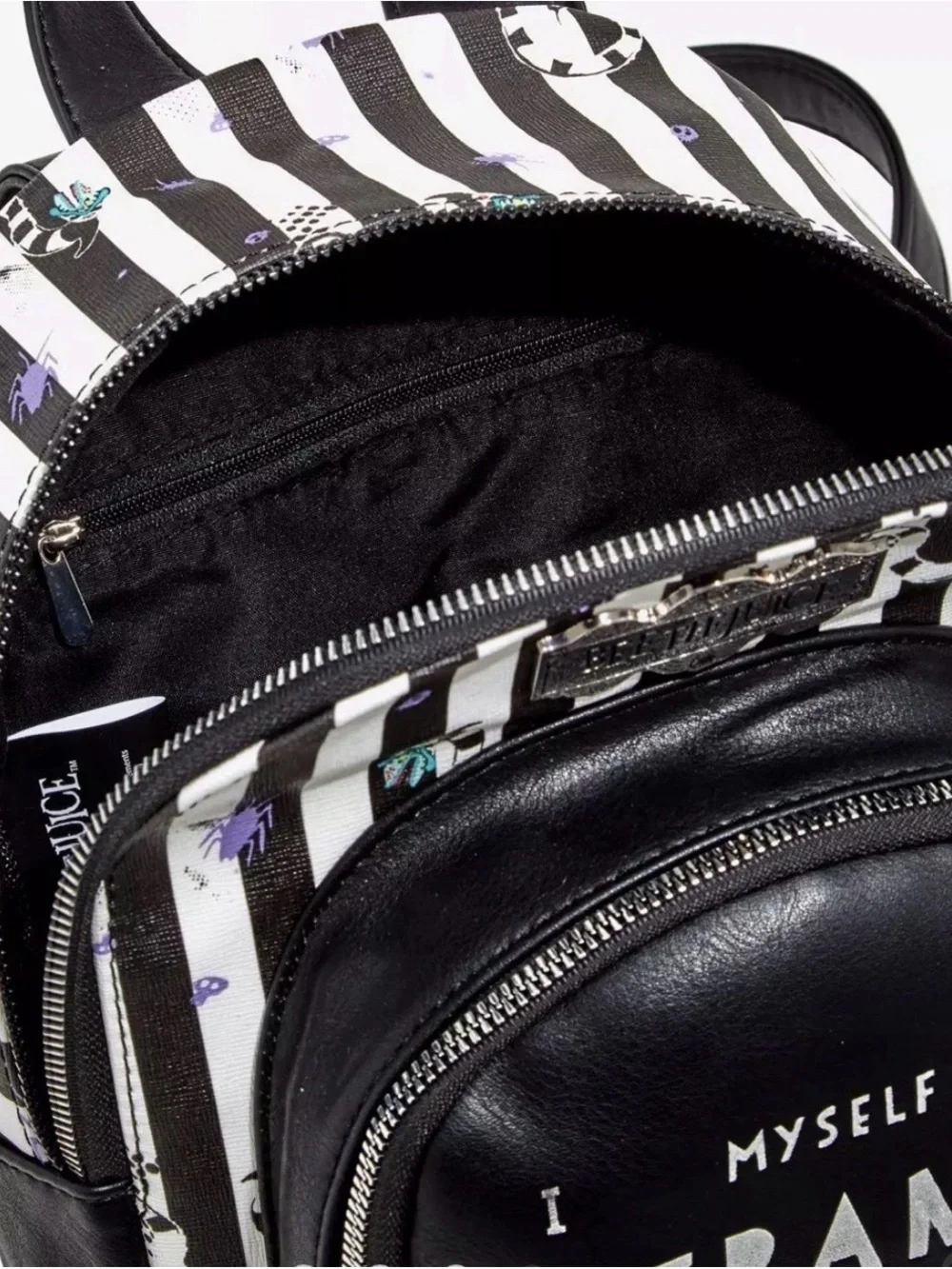 Hot Topic Beetlejuice Black White Striped Mini Backpack